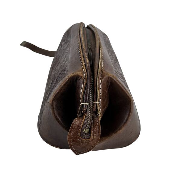 Vintage Dopp Bag/Toiletry Case Makeup Bag Hand Tooled Leather Roses Dragon Aztec - Picture 5 of 10